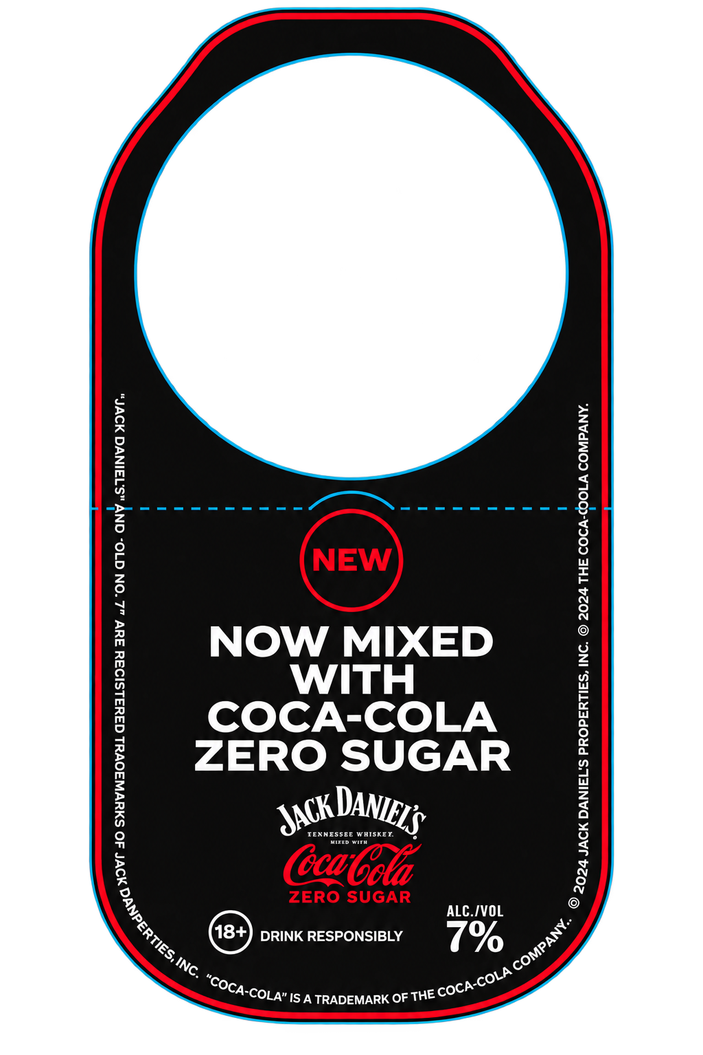 Born Ready die-cut bottle neck tag production art, showing the front die-line and the back panel reading Now Mixed With Coca-Cola Zero Sugar