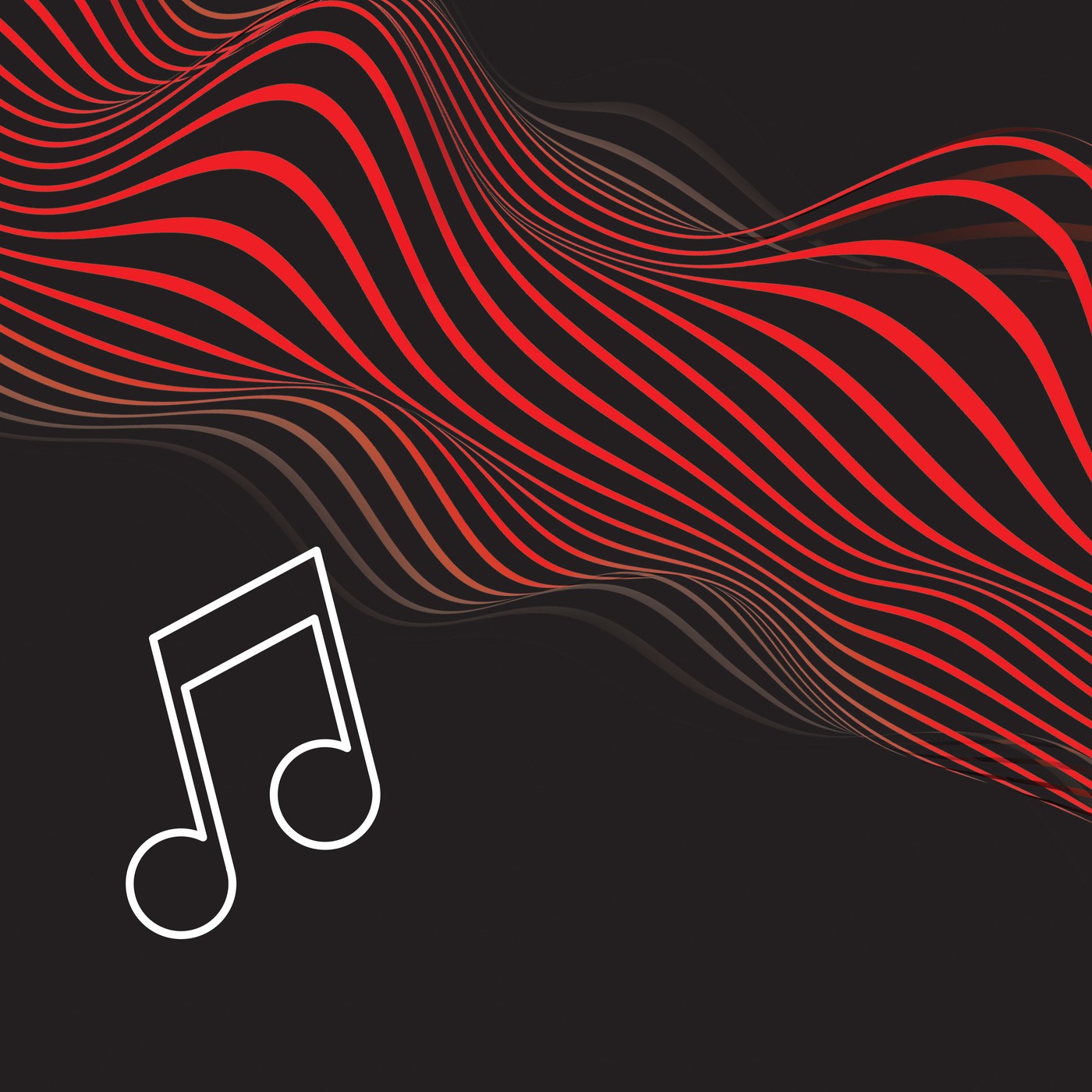 Mega display bottom panel pattern, a wavy red line motif with a music note icon used at the base of each speaker tower
