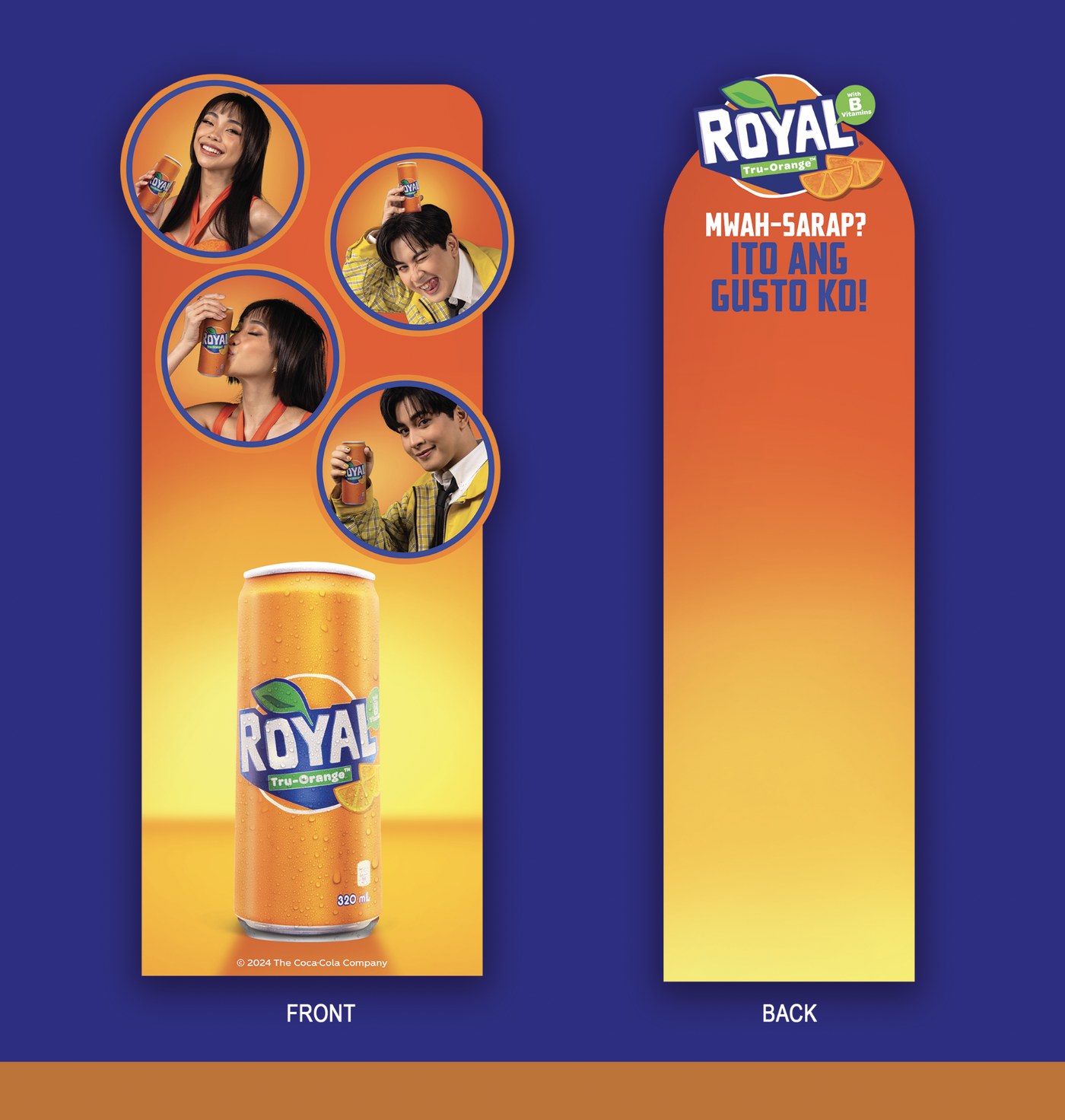 Royal Reset Shopper hangsell header strip mockup, front face with the four photo tags and product shot, back face with the Mwah-Sarap? Ito Ang Gusto Ko! headline, front and back shown side by side
