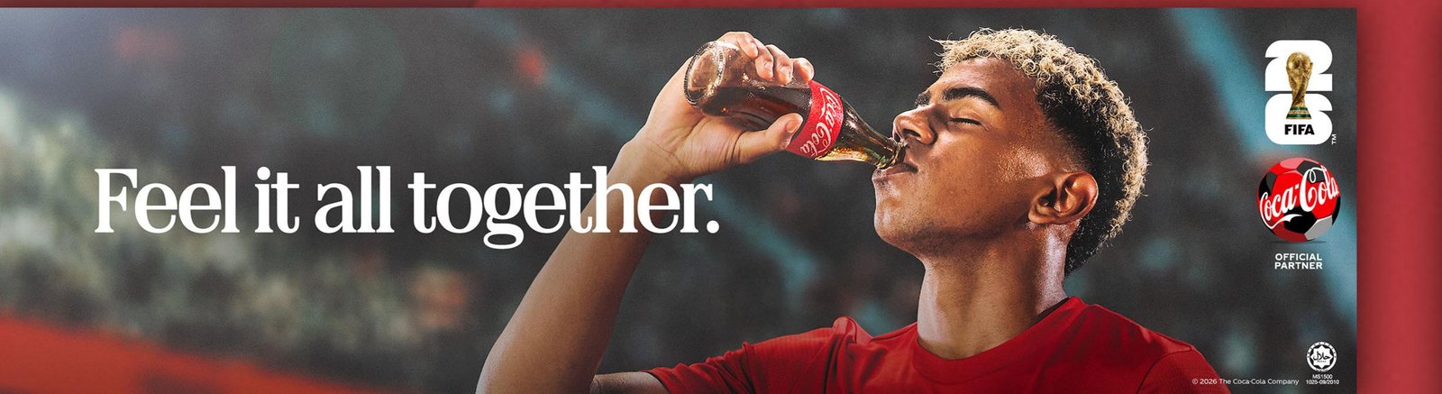 Coca-Cola FIFA World Cup LED board reading 'Feel it all together', main LED format