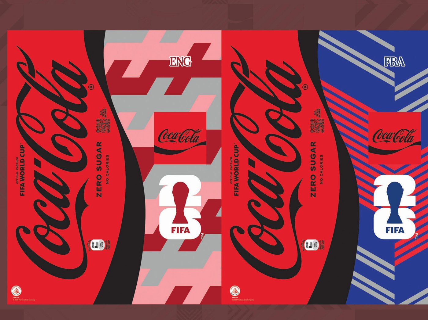 Flat artwork for two of the Coca-Cola FIFA World Cup pillar wrap designs, England and France flag treatments